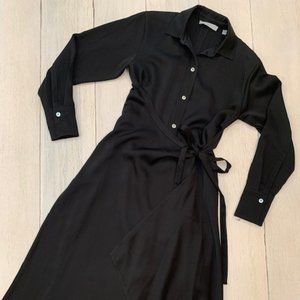 Black Satin Wrap Shirt Dress by Vince (2)